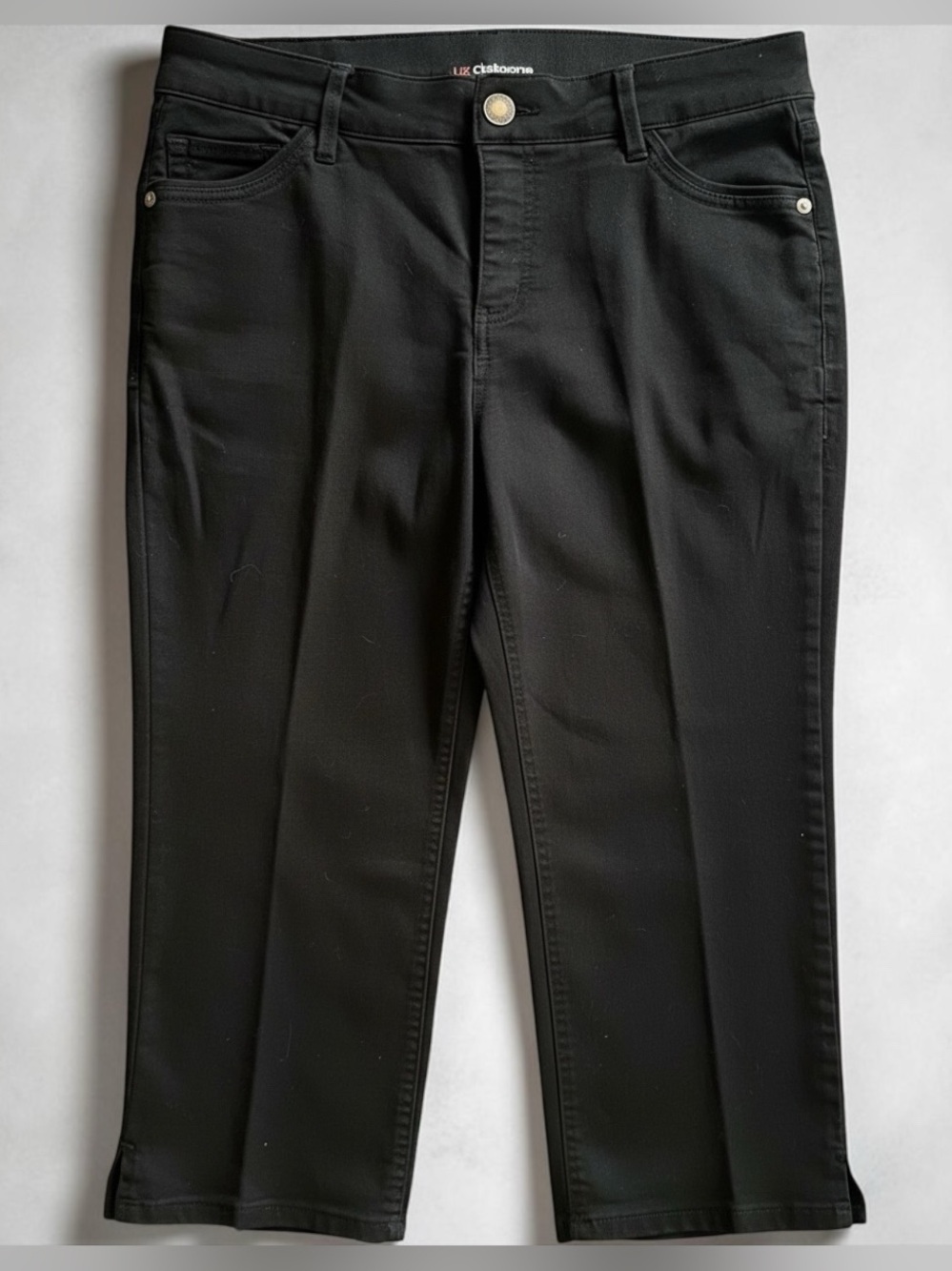 Liz Claiborne Sara Crop Mid-Rise Capri Black Straight-Leg Sz 10 Stretch | GUC